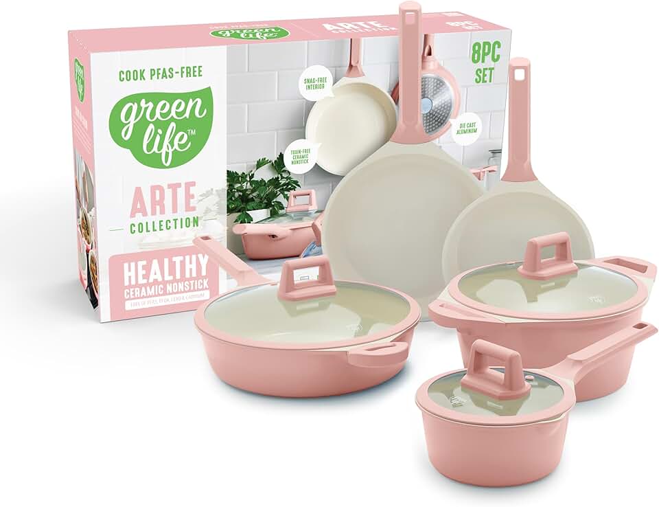Light Pink 8-Piece Ceramic Nonstick Cookware Set