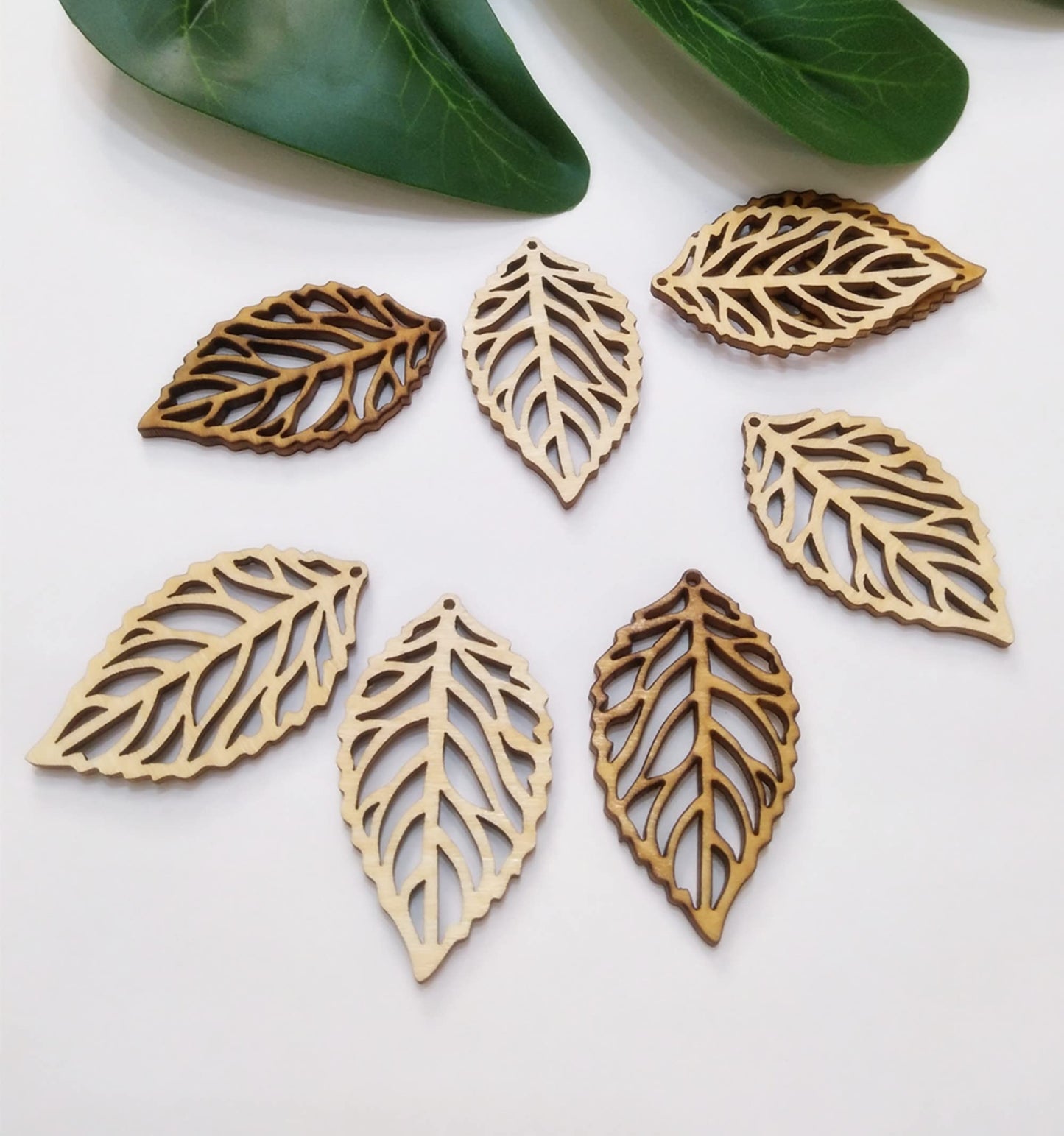 30pcs Natural Wood Leaf Earring Blanks 2"