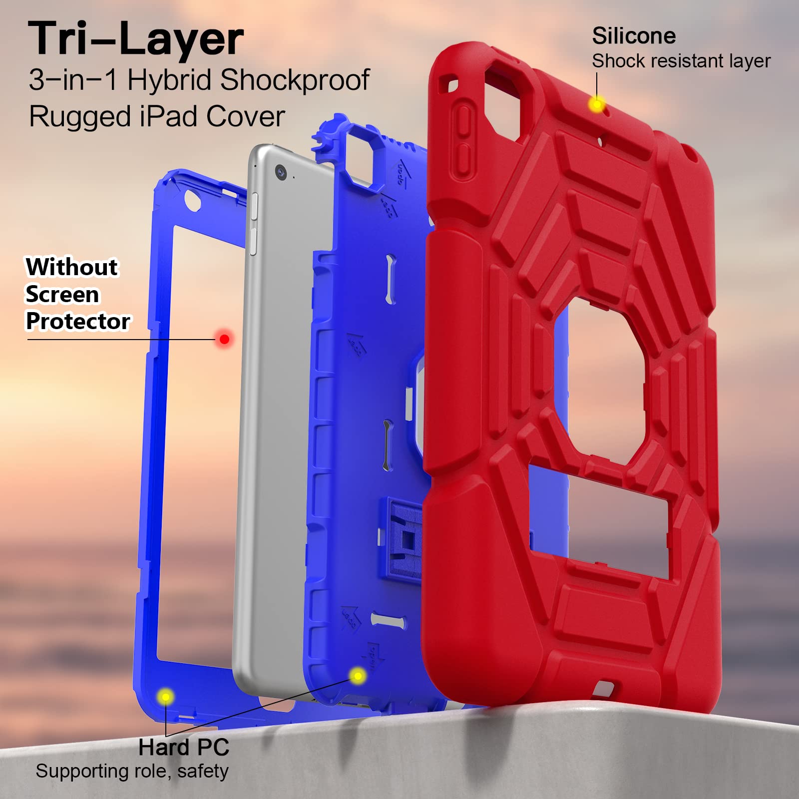 iPad Mini 5 Case,iPad Mini 4 Case for Kids,Heavy Duty Shockproof Rugged Case Cover with Kickstand,High Impact Full Body Protective Case for iPad Mini 5th/4th Generation 7.9 inch -Red+Blue