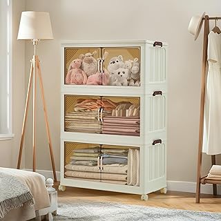 Stackable and collapsible plastic storage bins with lids and wheels