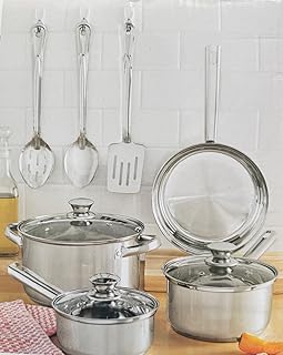 10-Piece Stainless Steel Cookware Set with Lids and Utensils