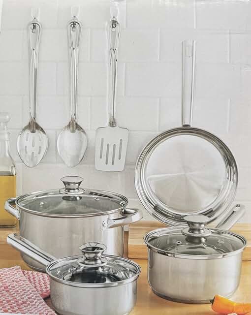 10-Piece Stainless Steel Cookware Set with Lids and Utensils
