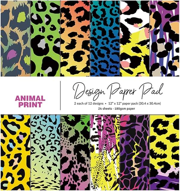 12x12 Inch Scrapbook Paper Pack with Leopard Pattern, 24 Sheets