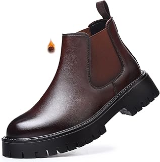 Men's Leather Slip-On Chunky Platform Chelsea Boots