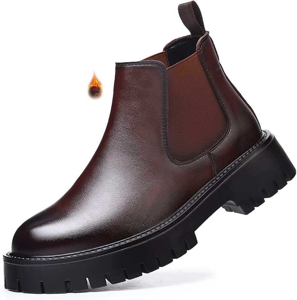 Men's Leather Slip-On Chunky Platform Chelsea Boots