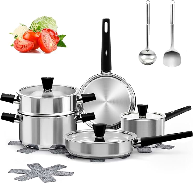 14-Piece Stainless Steel Cookware Set with Stay-Cool Handles
