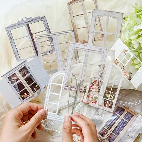 60 Retro Window Flower Stickers for Scrapbooking and Journals