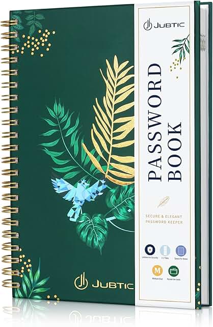 Spiral Password Keeper Book with Tabs, Green