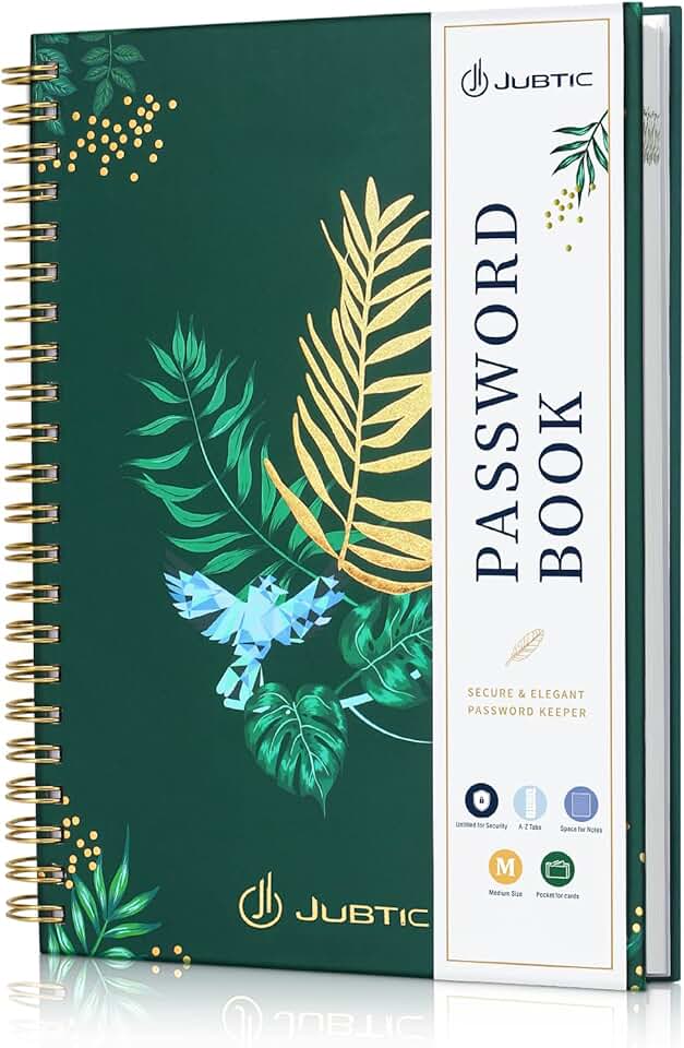 Spiral Password Keeper Book with Tabs, Green