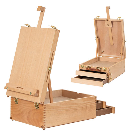 Wooden Beechwood Tabletop Easel with Storage Drawers