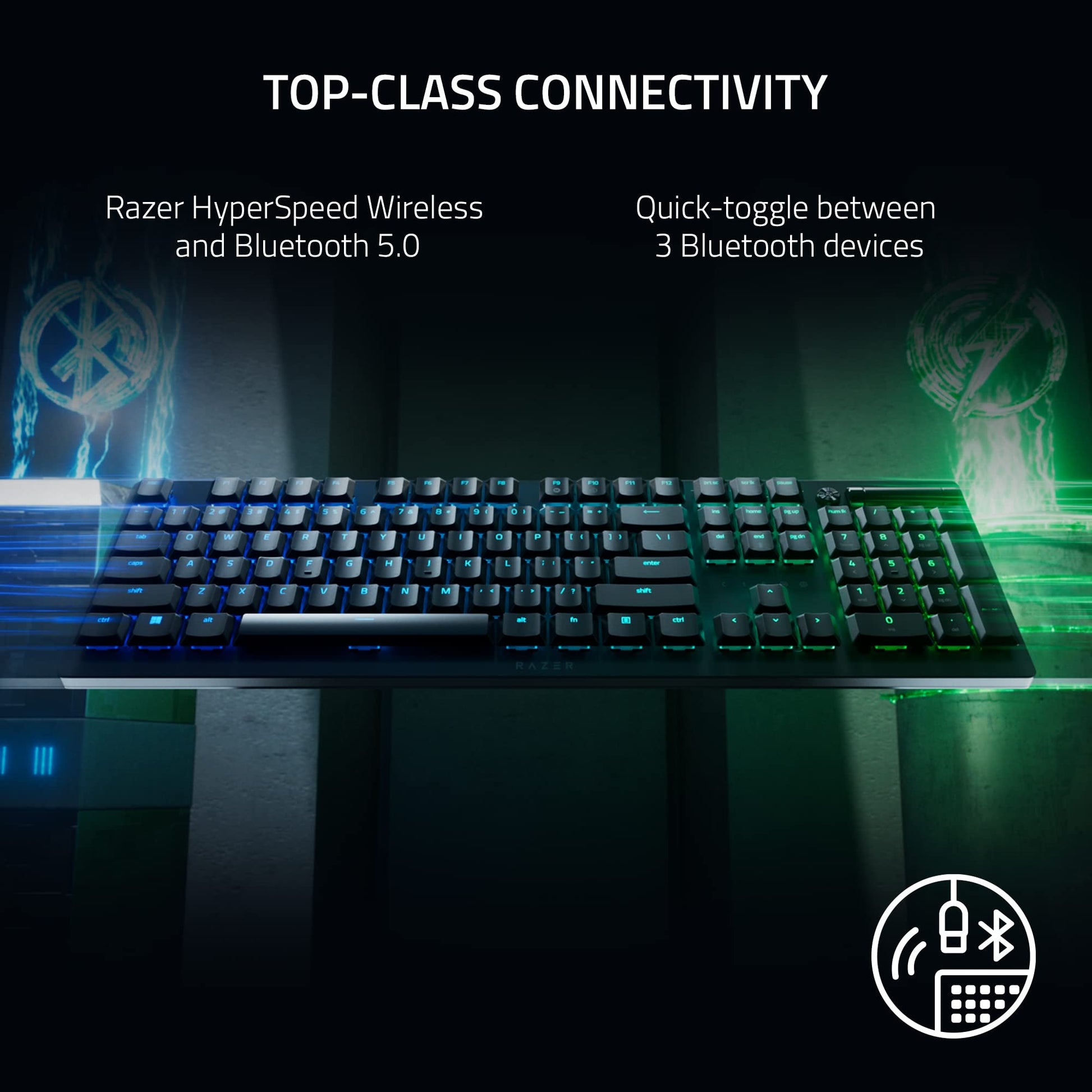 DeathStalker V2 Pro Wireless Gaming Keyboard: Low-Profile Optical Switches - Linear Red - HyperSpeed Wireless & Bluetooth 5.0-40 Hr Battery - Ultra-Durable Coated Keycaps - Chroma RGB