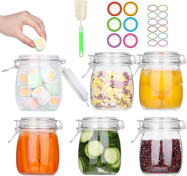 25oz Glass Food Storage Jars with Airtight Lids, 6 Pack