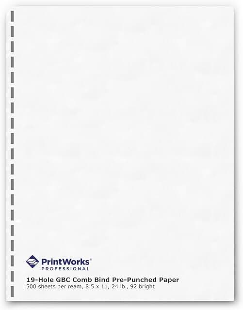 Pre-Punched 19-Hole Comb Binding Paper, 500 Sheets