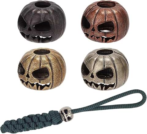 Set of four colorful pumpkin skull spacer beads