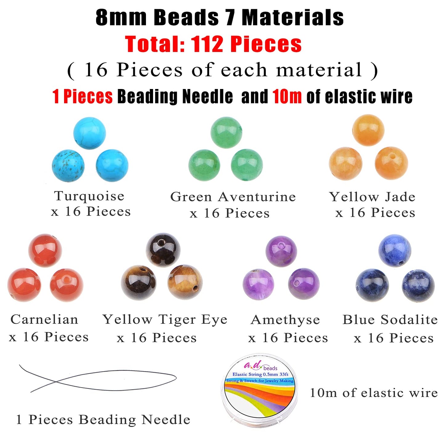 Natural 8mm Chakra Stone Beads for Jewelry Making 112 Pieces
