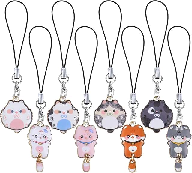 8 Pcs Cat Phone Charm Wrist Strap Set