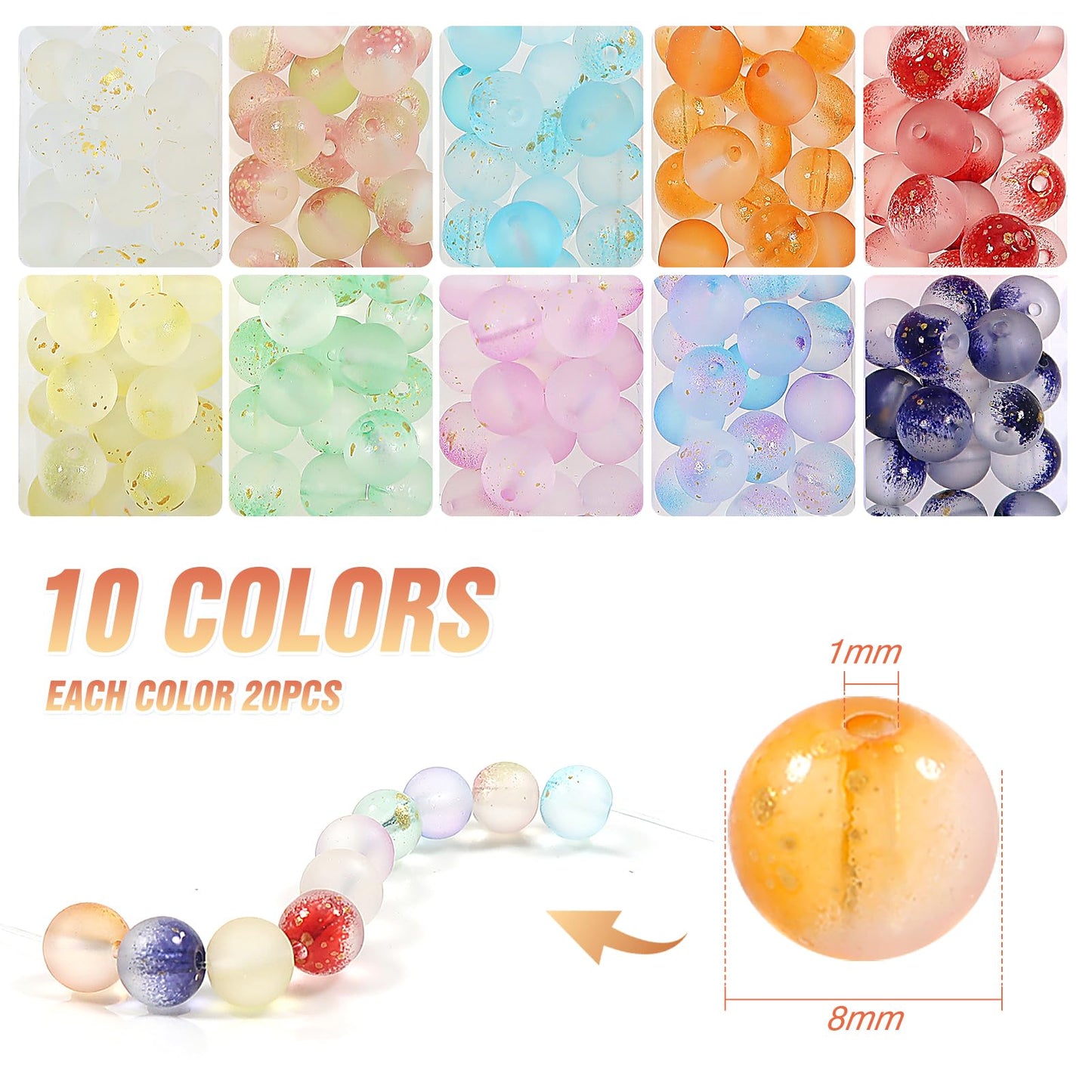 200pcs 8mm Glass Beads for Jewelry Making and Crafts