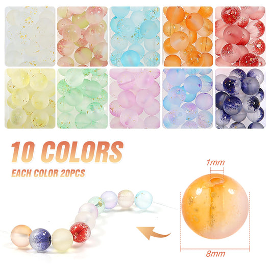 200pcs 8mm Glass Beads for Jewelry Making and Crafts