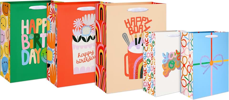 Birthday and Occasion Gift Bags, 5 Pack