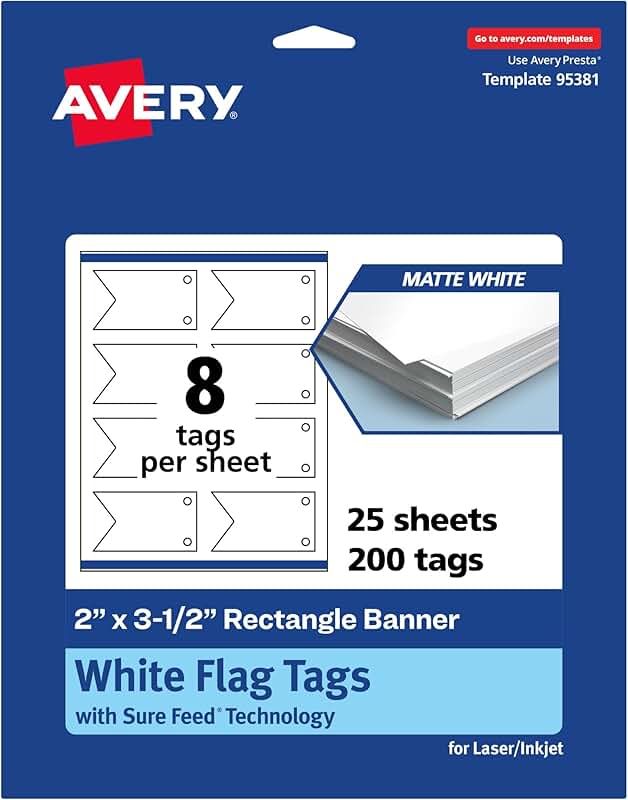 Printable 2x3.5-inch rectangle banner tags, 200 sheets