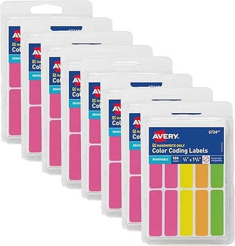 Assorted Neon Color-Coding Removable Labels, 1/2" x 1-3/4"