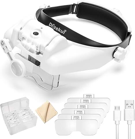 Rechargeable Headband Magnifier with Light and Detachable Lenses