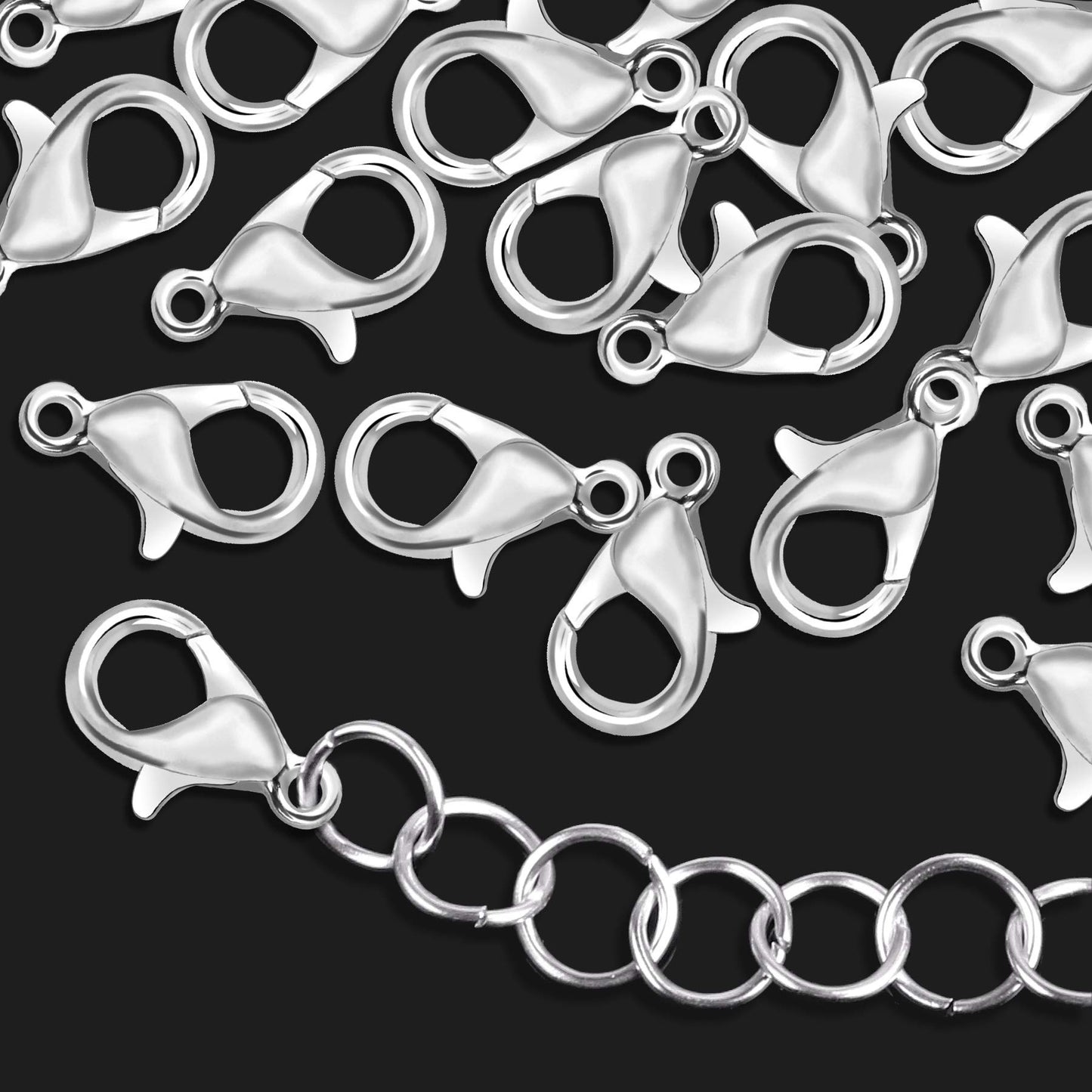 400PCS Silver Lobster Claw Clasps and Jump Rings for Jewelry Making