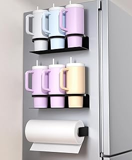 Magnetic Cup and Tumbler Holder with Paper Towel Rack