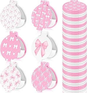 Pink Bow Mini Compact Mirrors Set of 36