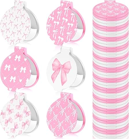 Pink Bow Mini Compact Mirrors Set of 36