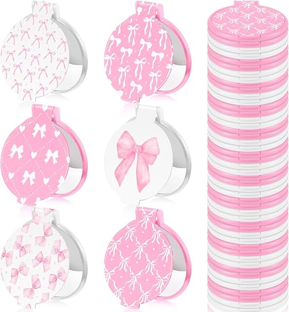 Pink Bow Mini Compact Mirrors Set of 36