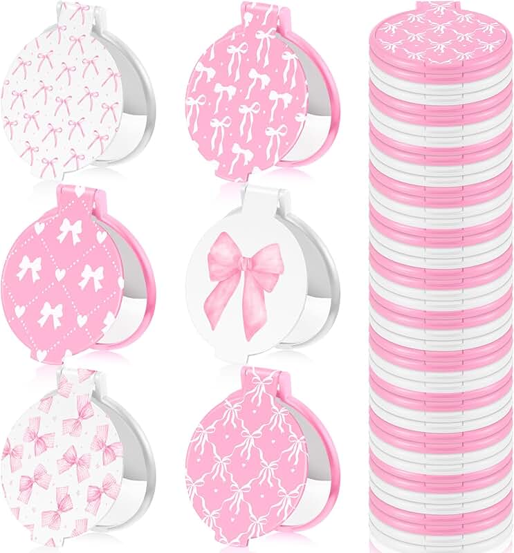Pink Bow Mini Compact Mirrors Set of 36
