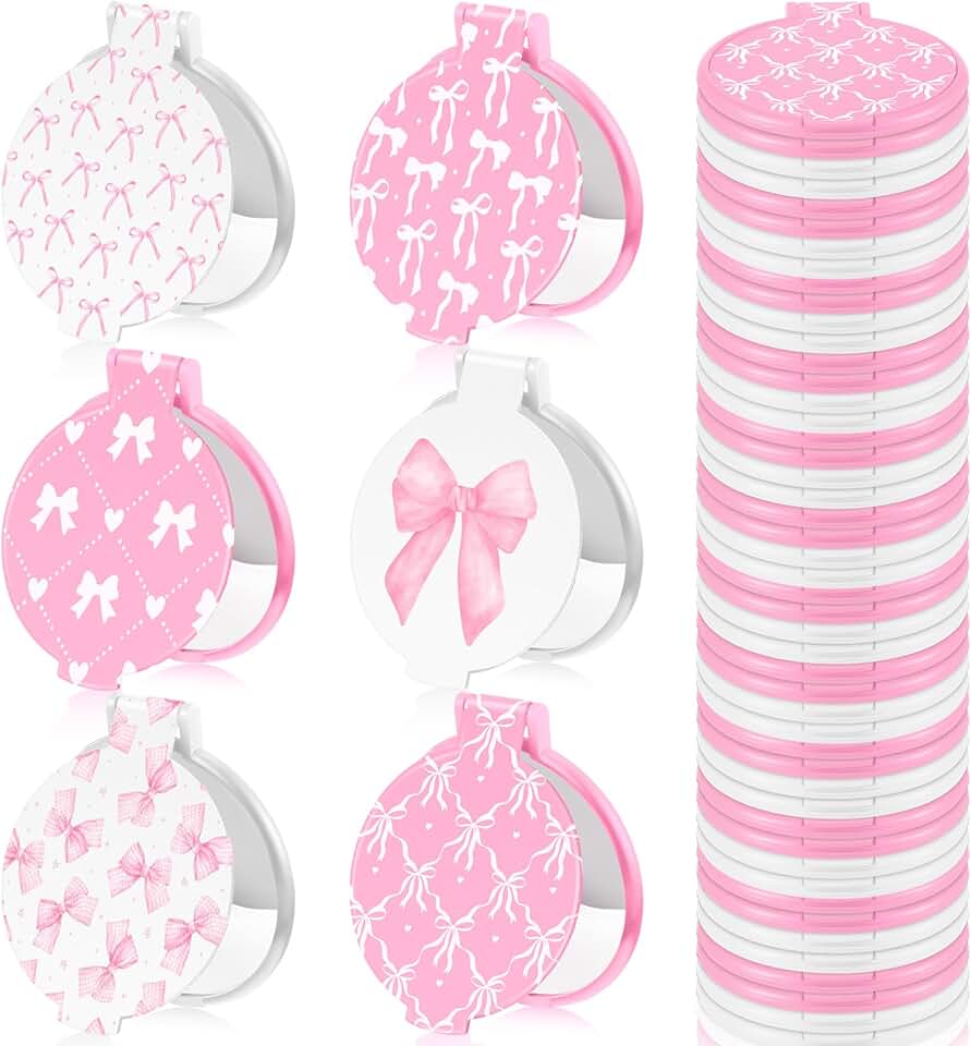 Pink Bow Mini Compact Mirrors Set of 36