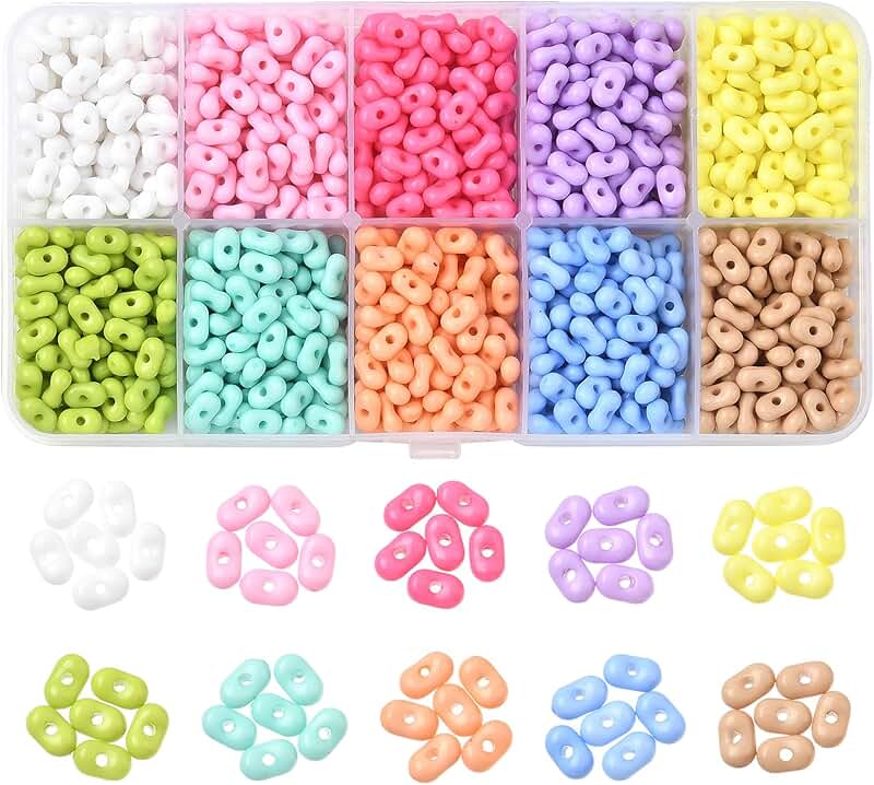 1000 pcs 10 Colors Peanut Acrylic Seed Beads for Jewelry Making