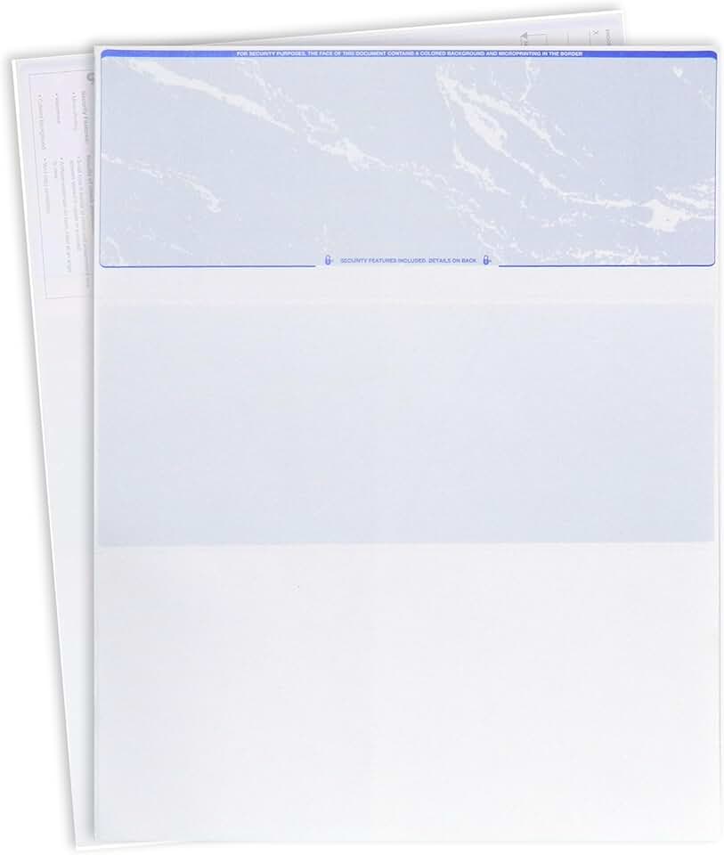 Business Check Paper, 100 Sheets, Security Features