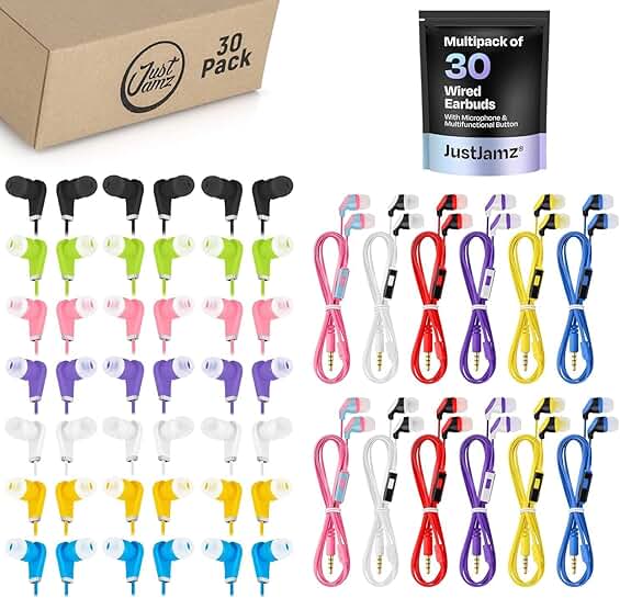 Bulk Pack of 60 Wired Earbuds for Schools and Events