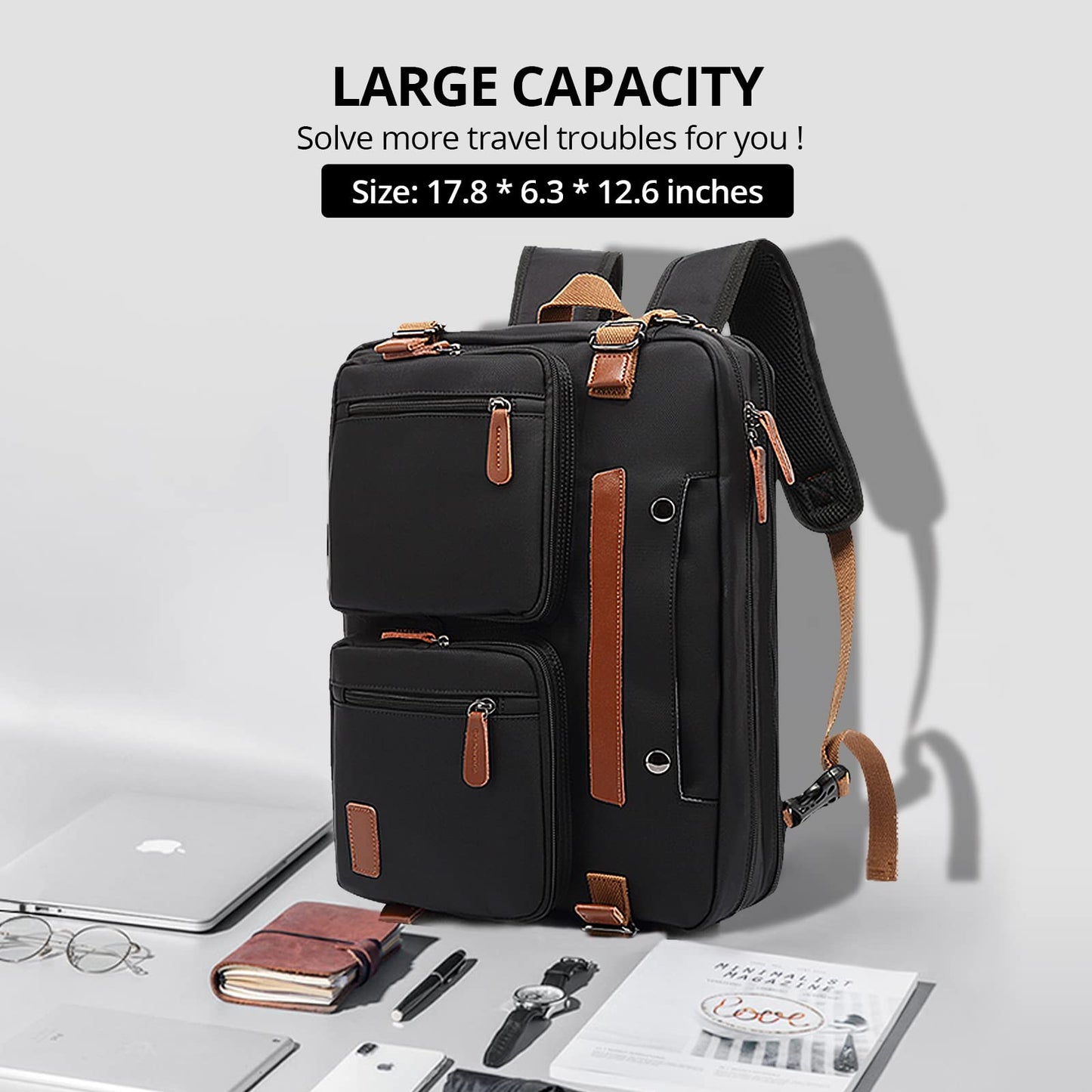 3 in 1 Laptop Backpack, 17.3 inch Computer Bags for Men, Laptop Backpack for Men, for Travel College School Men Women, Black