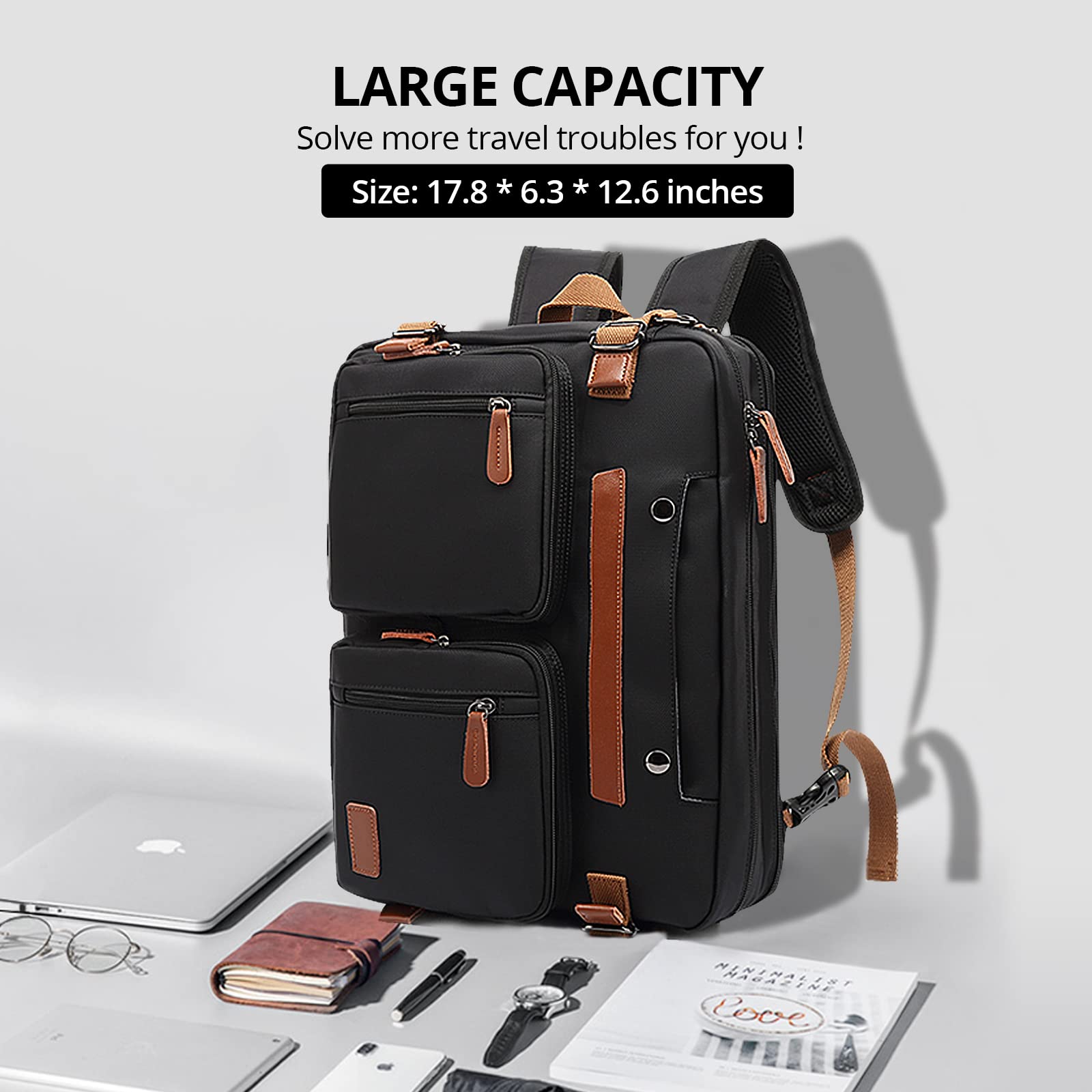 3 in 1 Laptop Backpack, 17.3 inch Computer Bags for Men, Laptop Backpack for Men, for Travel College School Men Women, Black