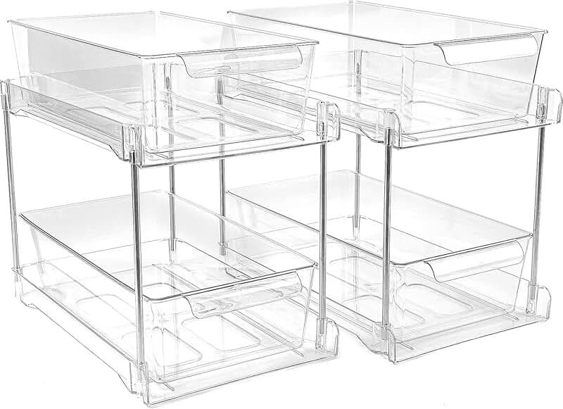 Set of four translucent square food storage containers with green lids