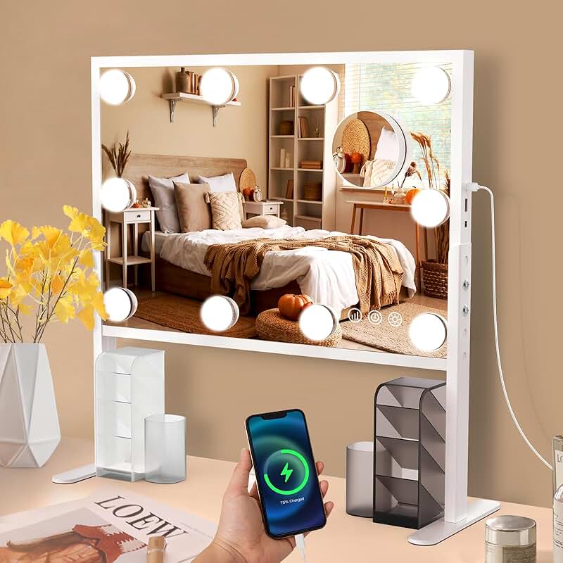 Lighted Vanity Mirror with Storage and Magnification