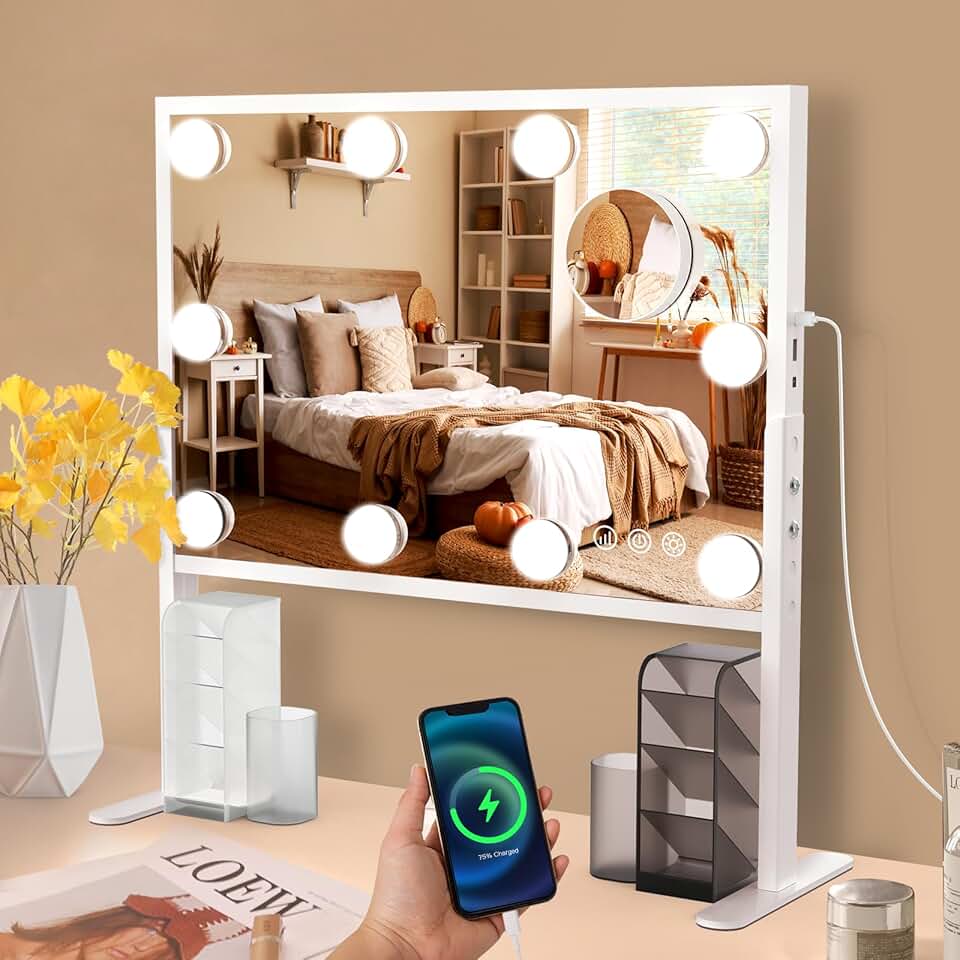 Lighted Vanity Mirror with Storage and Magnification