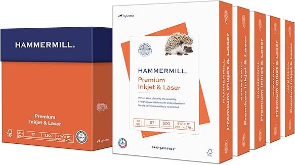 Premium 24 lb Inkjet and Laser Printer Paper, 8.5 x 11, 5 Reams