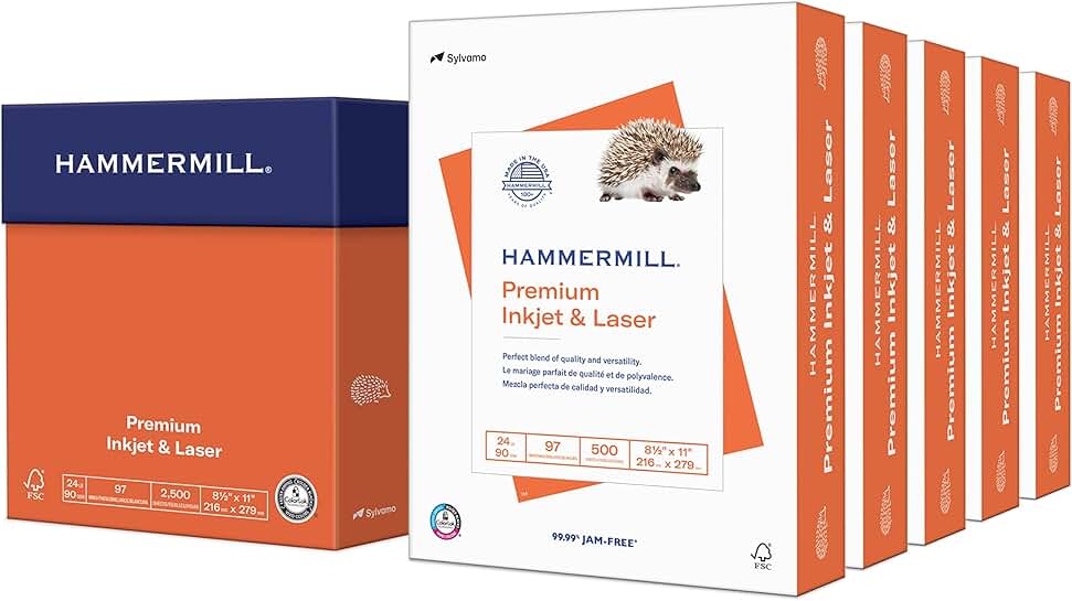 Premium 24 lb Inkjet and Laser Printer Paper, 8.5 x 11, 5 Reams