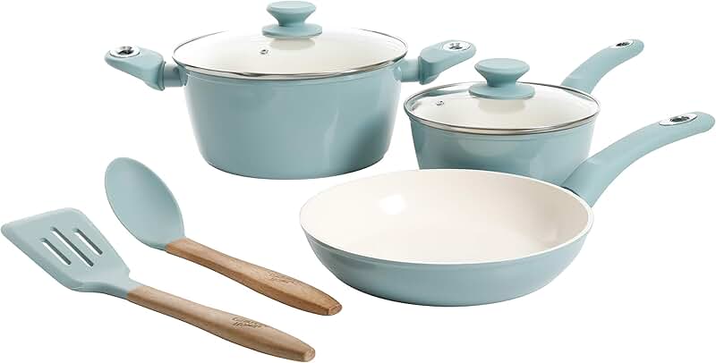 7-Piece Sky Blue Forged Aluminum Ceramic Cookware Set