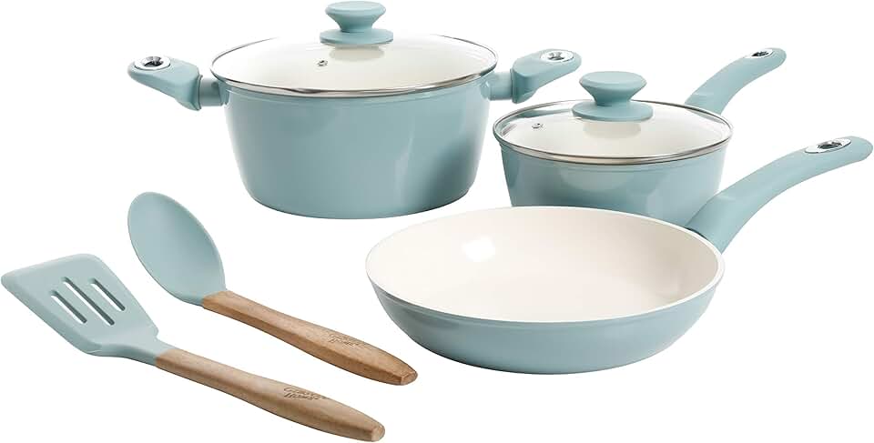 7-Piece Sky Blue Forged Aluminum Ceramic Cookware Set