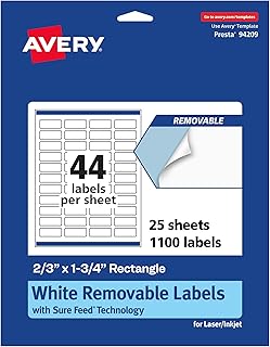Matte White Removable Rectangle Labels, 2/3" x 1-3/4", 1100 sheets