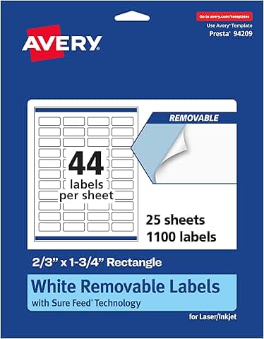 Matte White Removable Rectangle Labels, 2/3" x 1-3/4", 1100 sheets