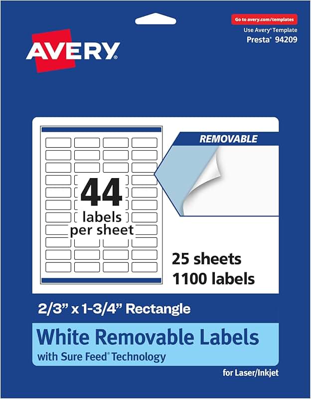 Matte White Removable Rectangle Labels, 2/3" x 1-3/4", 1100 sheets
