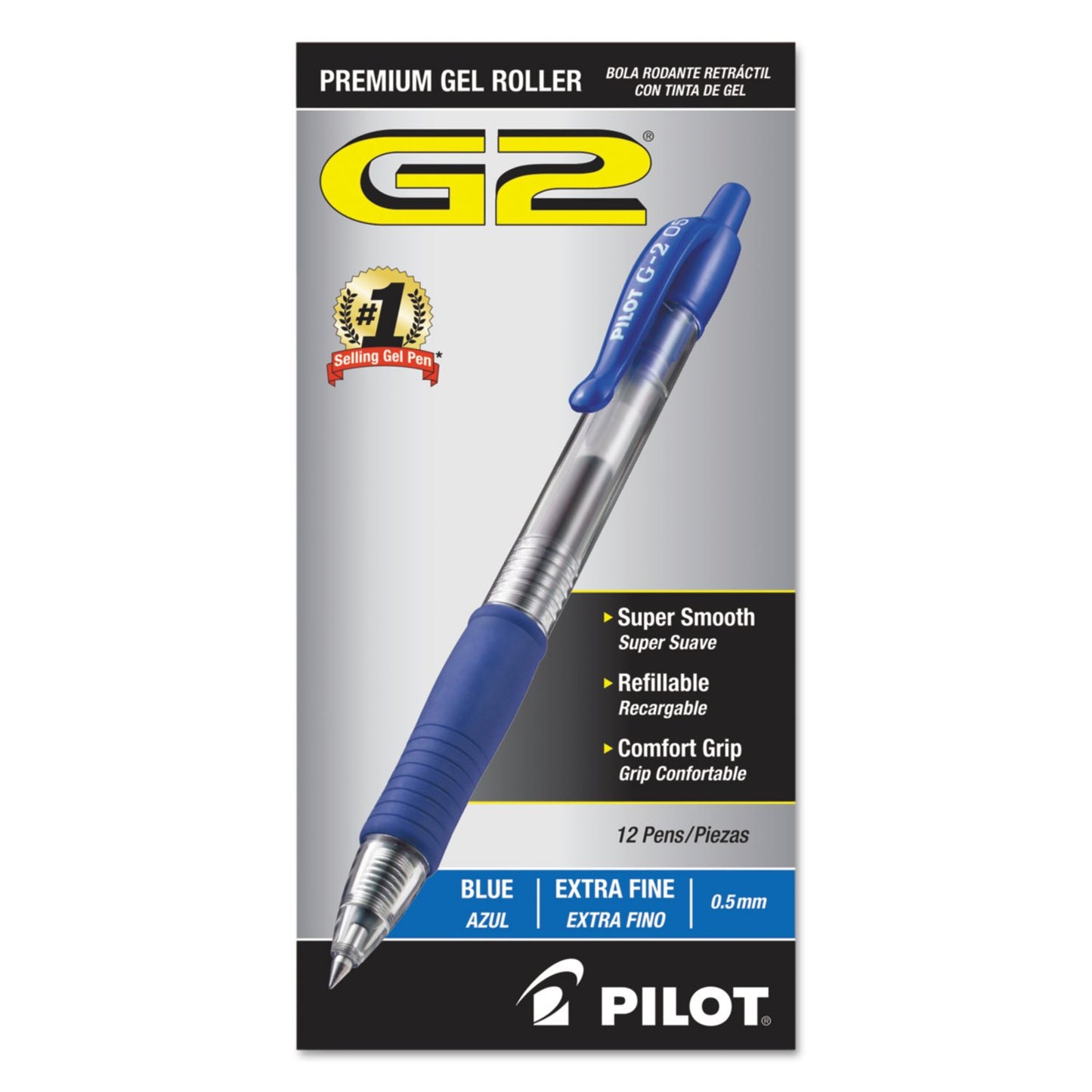 Pack of 12 Blue Gel Roller Pens, 0.5 mm Fine Point