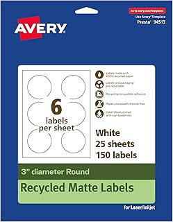 Matte White Recycled Round Labels, 3-inch, 150 Pack